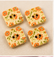 Square Floral Wooden Sewing Buttons – 2 Hole Decorative Craft Buttons