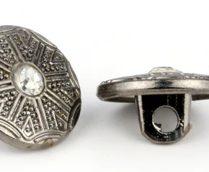 Vintage Engraved Metal Shank Button with Crystal Stone