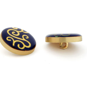 Grey Marble Flower Shank Button with Gold Petals – Decorative Sewing Button