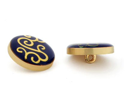 Grey Marble Flower Shank Button with Gold Petals – Decorative Sewing Button